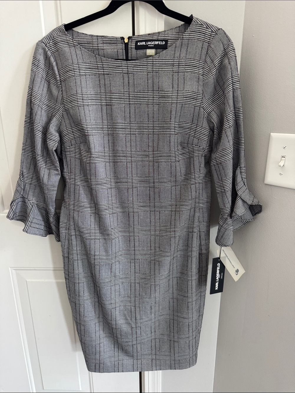 Karl Lagerfeld Black and Gray Plaid Midi Dress size 10 NWT